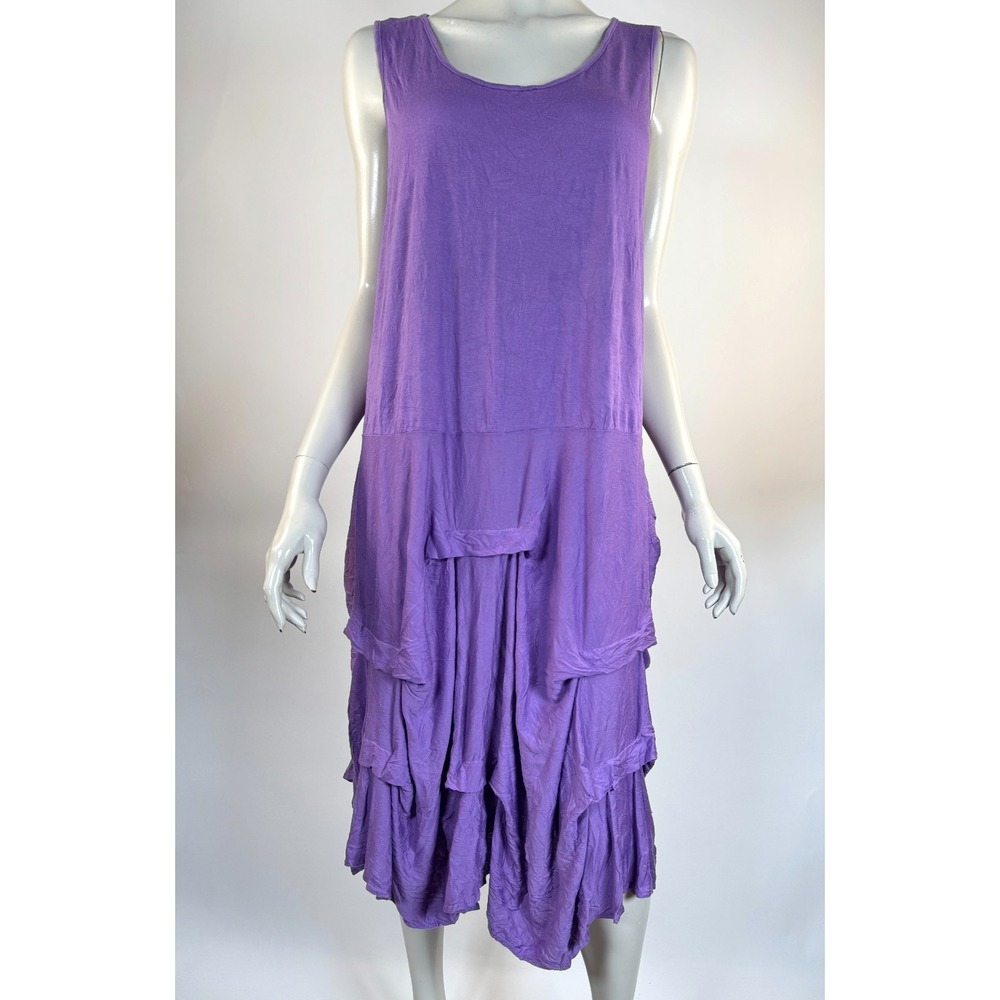 Comfy USA Crinkle Tank Dress Women XL Sleeveless Lightweight Rayon StretchPurple